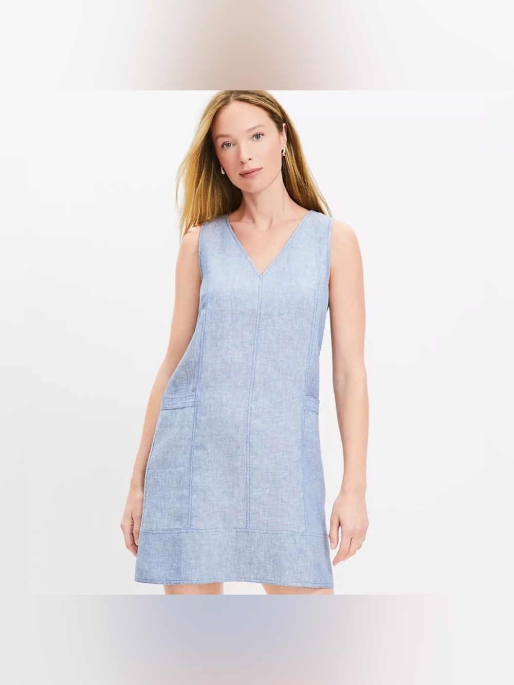 NWOT LOFT Chambray Linen Pocket Sheath Dress Size 2